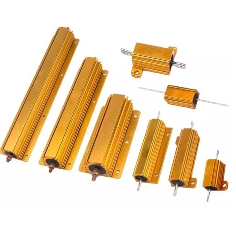 Different gold aluminum housed resistor sizes and connection types